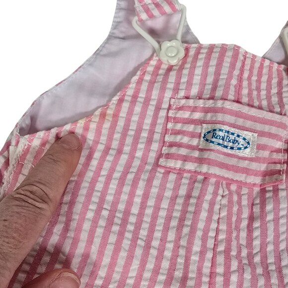 Vtg Doll Clothes Real Baby Pink Striped Overalls Hasbro 80s CPK Fit Seersucker - Picture 3 of 6